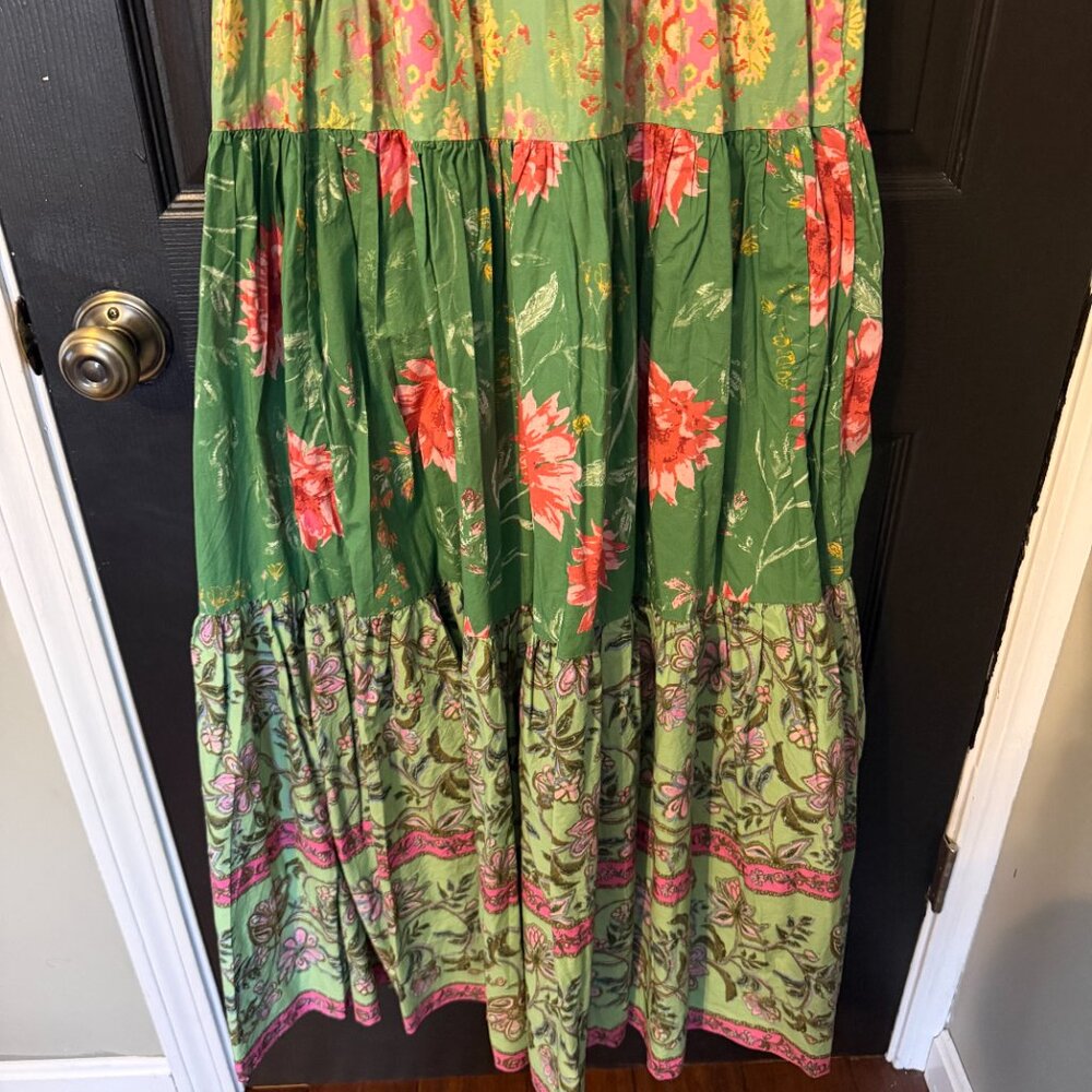NWOT Free People Oversized Maxi Dress Floral Green Pink Lace Straps Medium - Picture 3 of 7